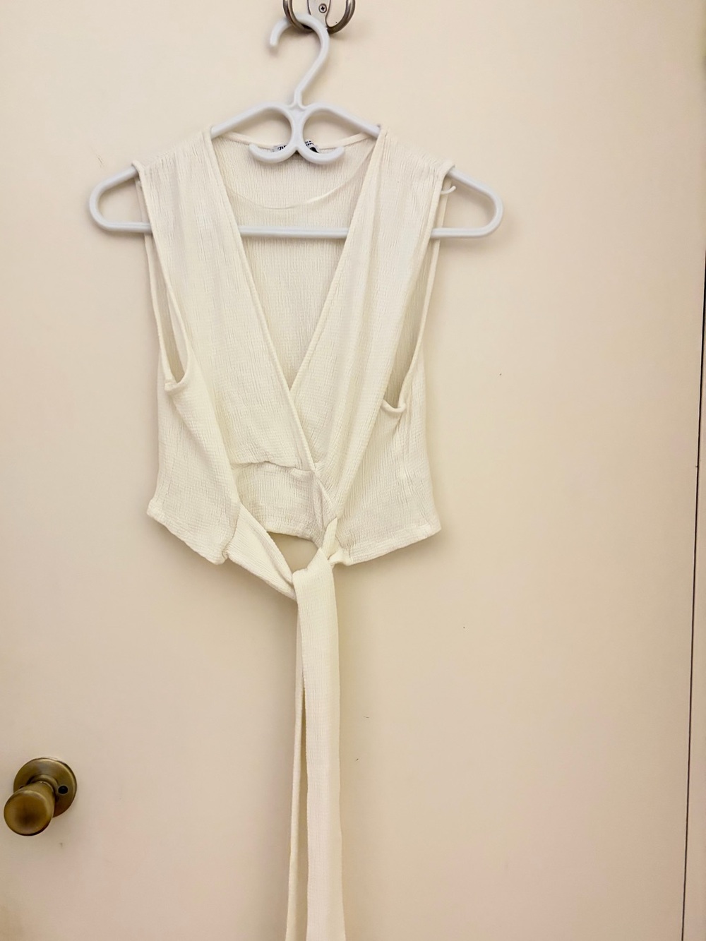 Zara Cream Tie-Front Ribbed Camisole